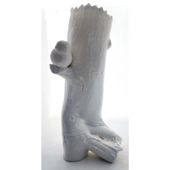 TALL VASE-VINTAGE PIER 1-Solid White-Small Bird-Tree Design-Unique-11.5" high - Picture 4 of 15